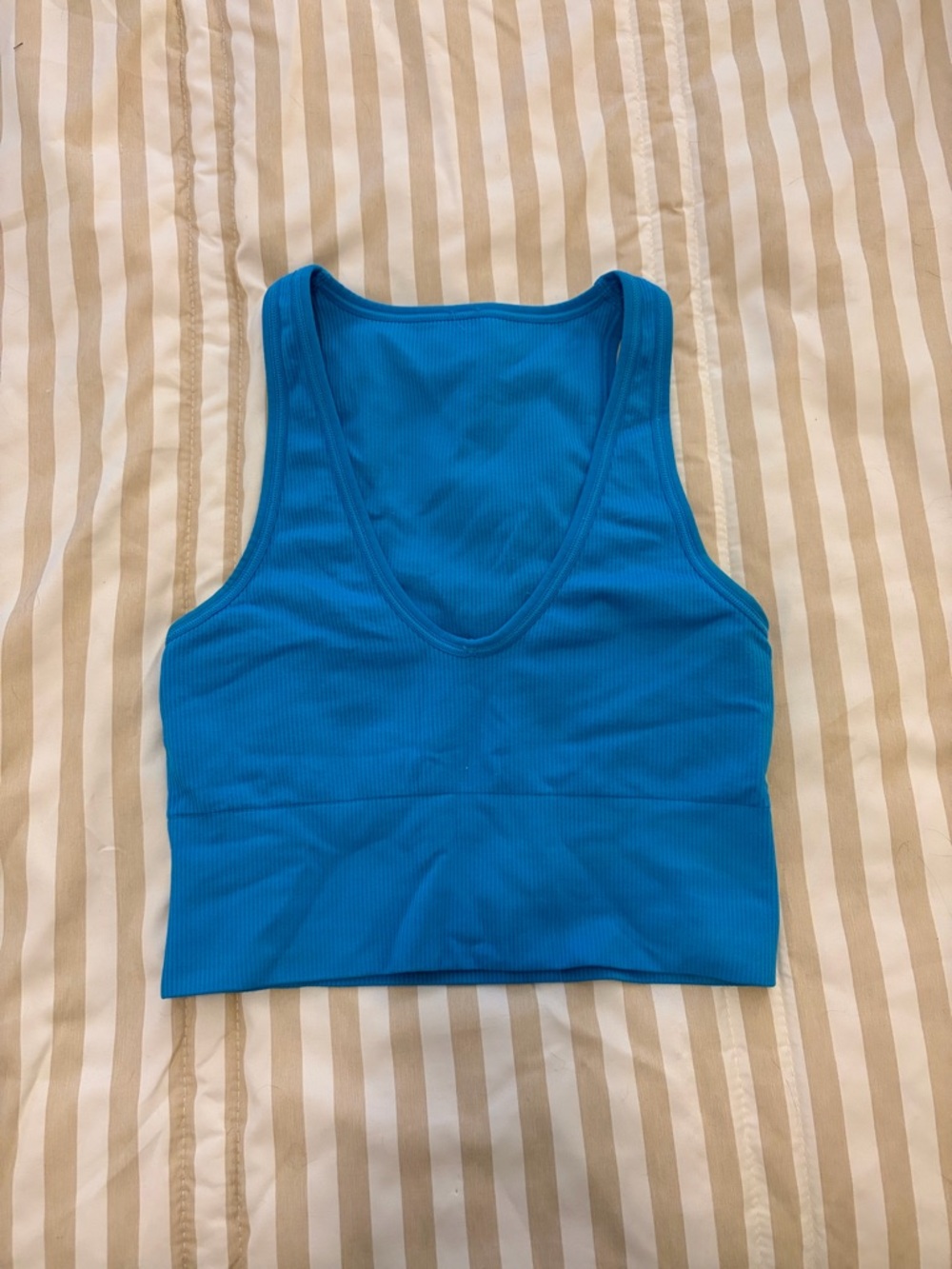 Athleta Blue Ribbed Scoop Neck Crop Tank